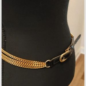 Signed CALDERON Black Women's Belt with Three Strand Gold Tone Chains M